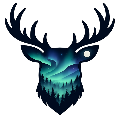 Nature & Outdoors - Stag in Northern Lights - T Shirt Design - Digital File Digital My Custom Designs 300 DPI PNG
