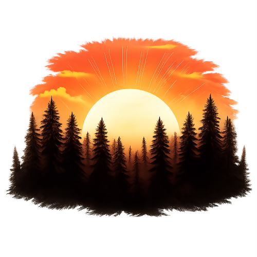 Nature & Outdoors - Sunrise Over The Pine Forest - T Shirt Design - Digital File Digital My Custom Designs 300 DPI PNG