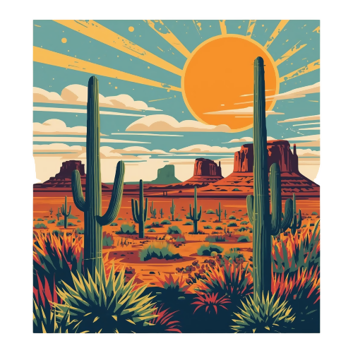 Nature & Outdoors - Sunset Cactus Valley - T Shirt Design - Digital File Digital My Custom Designs 300 DPI PNG