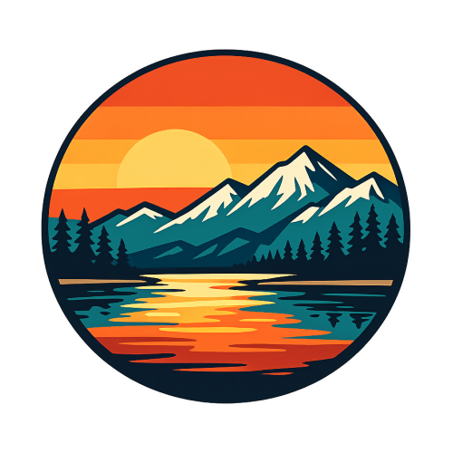 Nature & Outdoors - Vintage Mountain Sunset with Lake Reflection - T Shirt Designs - Digital File Digital My Custom Designs 300 DPI PNG