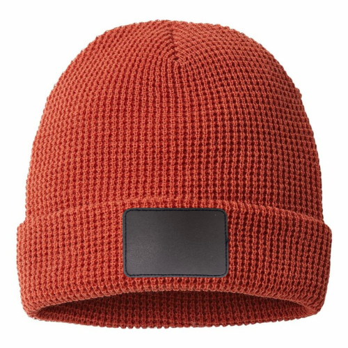 Waffle Knit Beanie with Custom Leather Rectangle Patch