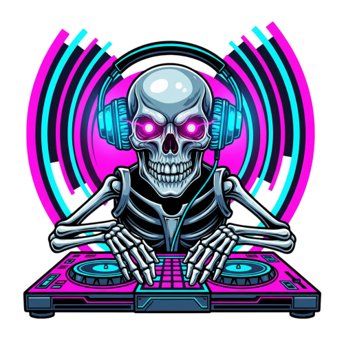 Neon DJ Skeleton - Urban Grunge Retro - T Shirt Designs - Digital File Digital My Custom Designs 300 DPI PNG