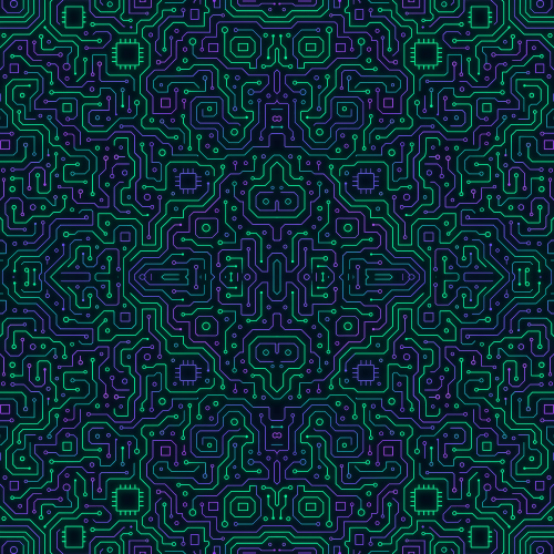 Technology and Digital - Digital Motherboard Maze In Glowing Green And Purple - Pattern - Digital File Digital My Custom Designs PDF
