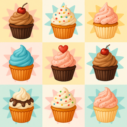 Food and Drinks - Stylized Cupcakes On Pastel Starbursts - Pattern - Digital File Digital My Custom Designs PDF