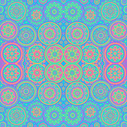 Vintage and Retro - Boho Mandala Circles In Electric Pastels - Pattern - Digital File
