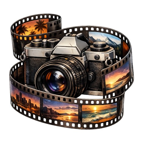 Motivation & Lifestyle - Vintage Camera with Curled Filmstrip - T Shirt Design - Digital File Digital My Custom Designs 300 DPI PNG