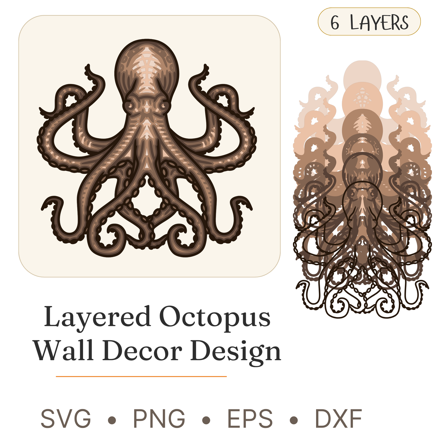 Octopus - Animals - Layered Line Designs - Digital File - ZIP File - Digital