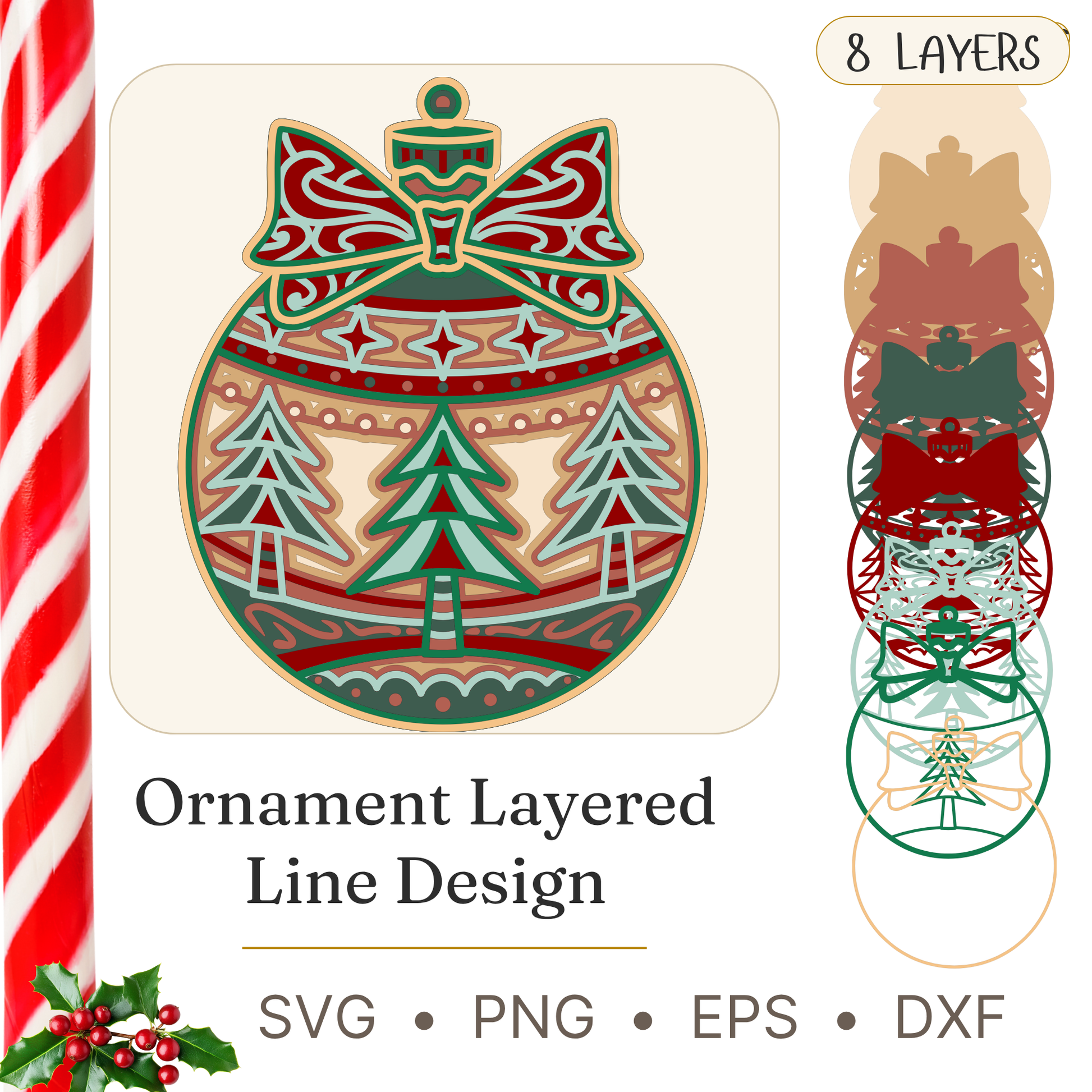 Ornament Tree Design - Christmas - Layered Line Design - Digital file - ZIP File - Digital