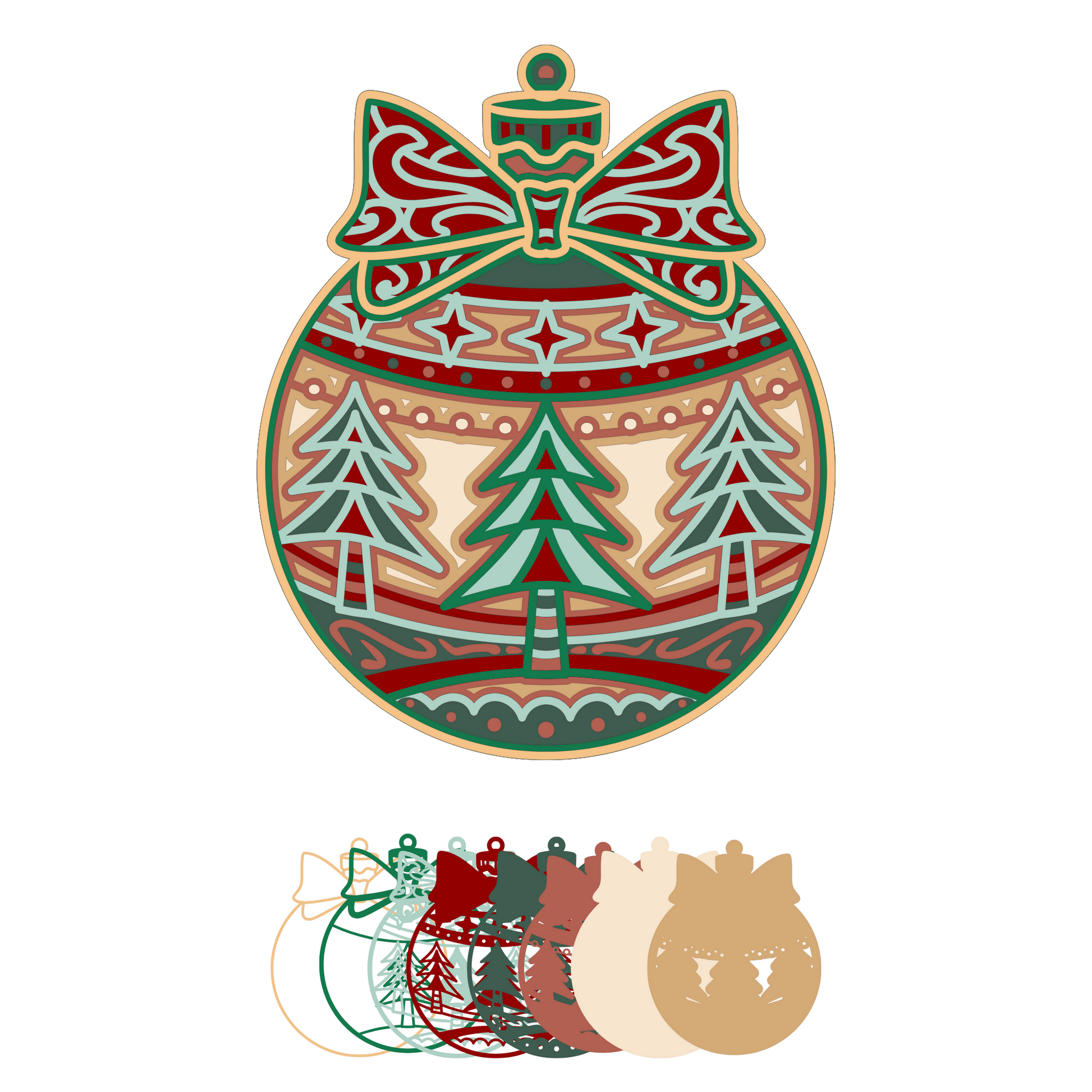 Ornament Tree Design - Christmas - Layered Line Design - Digital file - ZIP File - Digital