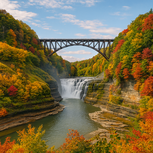 Upper Falls and the Genesee Arch Bridge - Letchworth State Park - New York United States - Rendered - Digital File