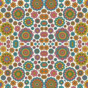 Vintage and Retro - Groovy Flower Power Mandalas In Candy Colors - Pattern - Digital File