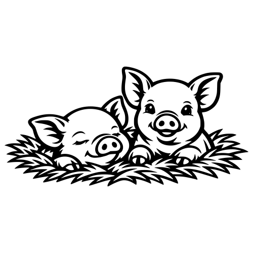Baby Piglets in Straw - Vector Graphics - Digital File