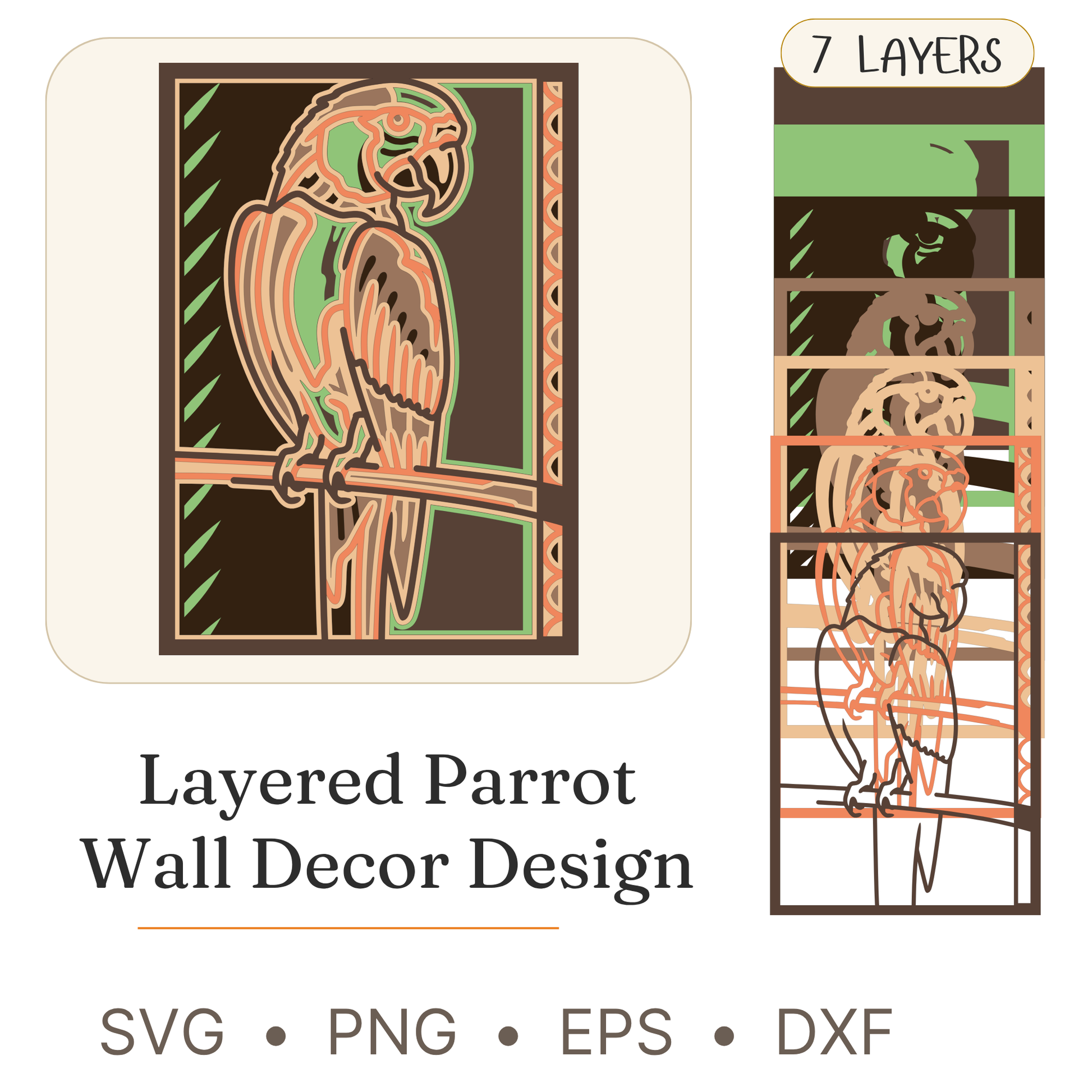 Parrot - Layered Line Designs - Pets Animals - Nature - Digital File - ZIP File - Digital