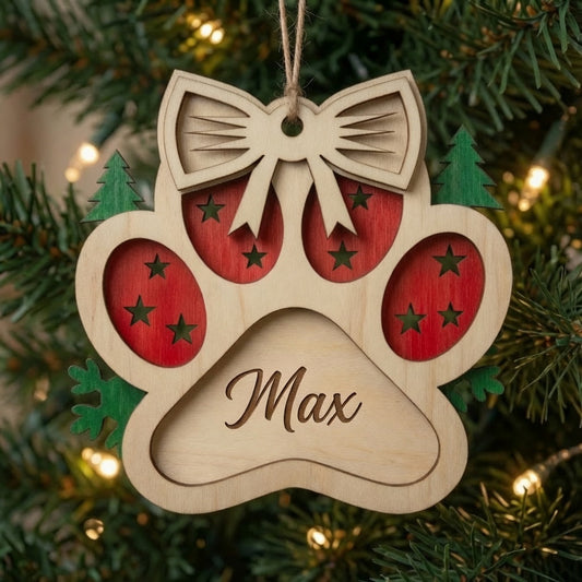 Paw Winter with Nameplate Ornament - Layered Design - Digital File - SVG - Digital