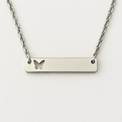 Personalized Butterfly Bar Blank Pendant Necklace