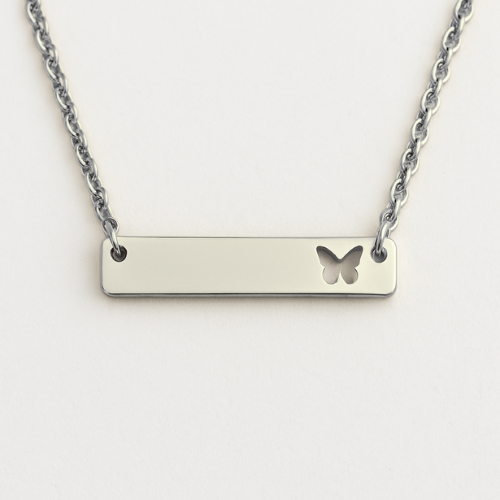 Personalized Butterfly Bar Blank Pendant Necklace Jewelry My Custom Designs Silver