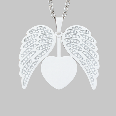 Personalized Silver Angel Wing Heart Remembrance Pendant