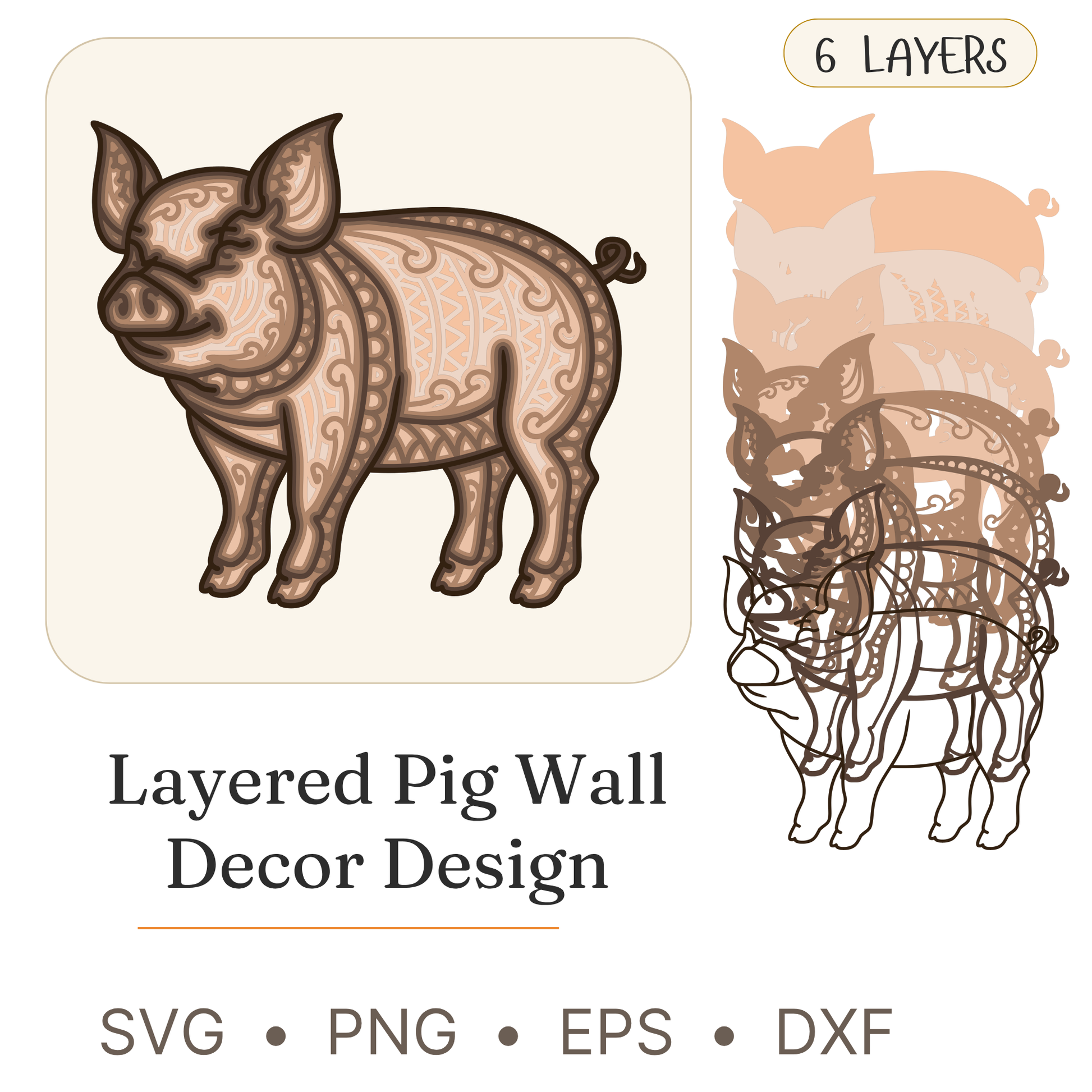 Pig - Layered Line Designs - Digital File - ZIP File - Digital