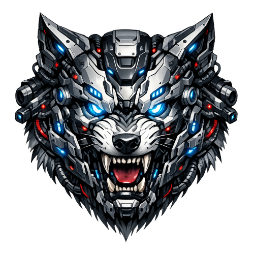 Pop Culture & Fandom - Cybernetic Wolf Head- T Shirt Design - Digital File Digital My Custom Designs 300 DPI PNG