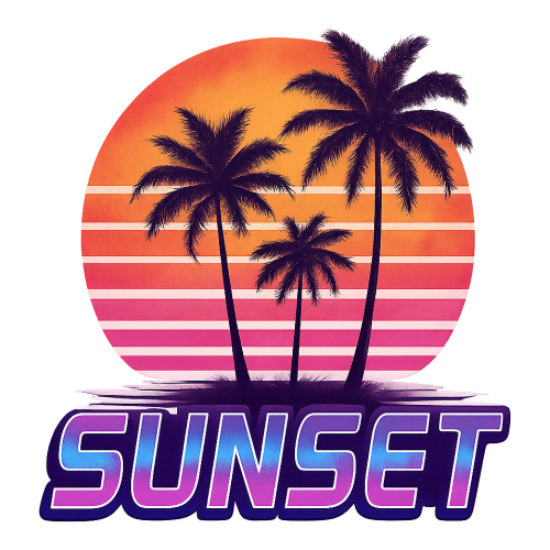Pop Culture & Fandom - Sunset with Palm Trees and Waporwave - T Shirt Design - Digital File Digital My Custom Designs 300 DPI PNG