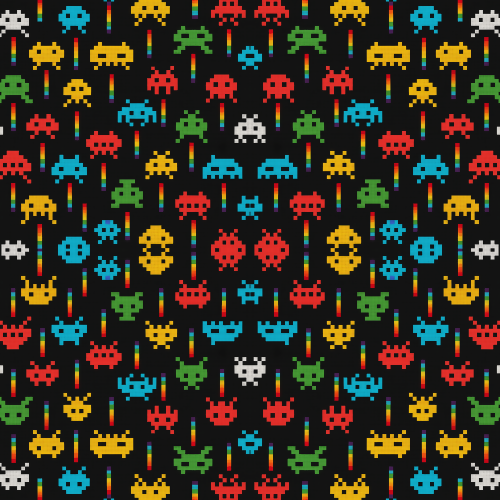 Gaming and Pop Culture - Pixel Space Invaders With Rainbow Laser Shots - Pattern - Digital File Digital My Custom Designs PDF