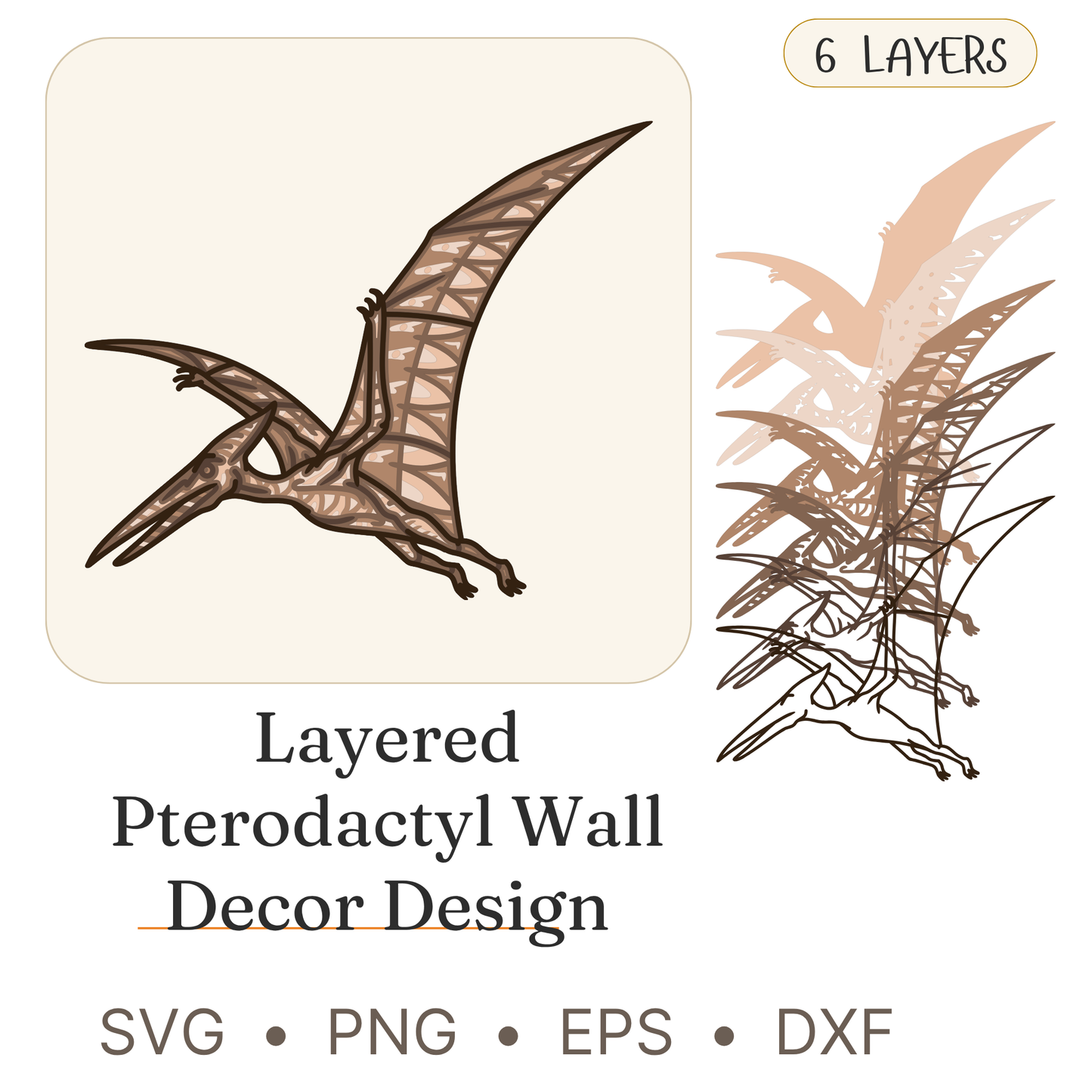 Pterodactyl - Dinosaurs - Layered Line Designs - Digital File - ZIP File - Digital