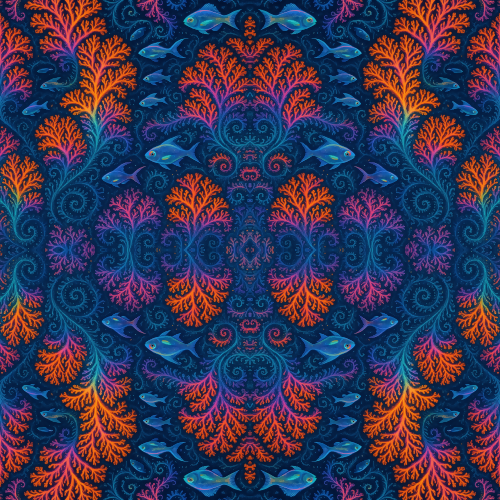 Futuristic and Sci-Fi - Alien Ocean Fractals With Neon Coral And Cosmic Fish - Pattern - Digital File Digital My Custom Designs PDF