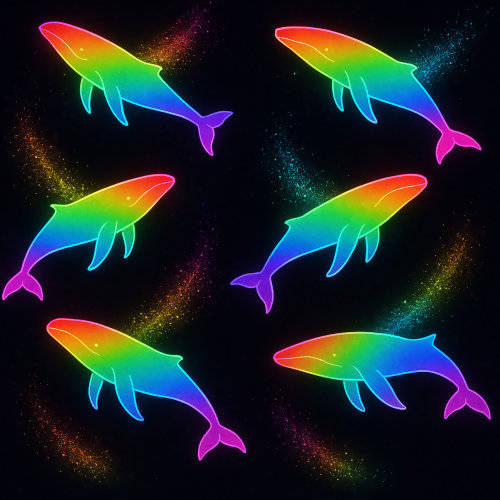 Water and Ocean - Rainbow Whale Silhouettes With Neon Sprays - Pattern - Digital File Digital My Custom Designs PDF