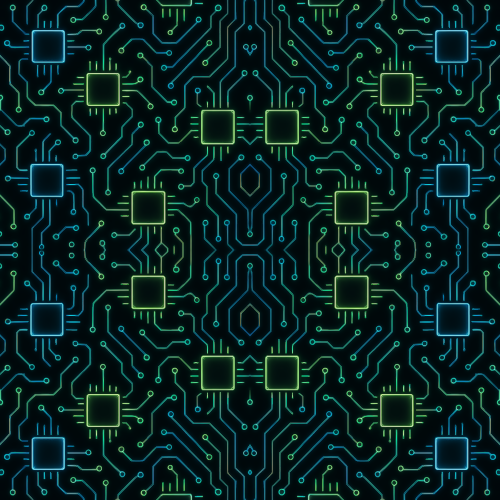Technology and Digital - Glowing Microchip Circuits In Holographic Neon Blue And Lime - Pattern - Digital File Digital My Custom Designs PDF