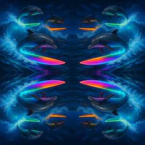 Sports and Active Lifestyle - Surfing Dolphins And Glowing Boards - Pattern - Digital File