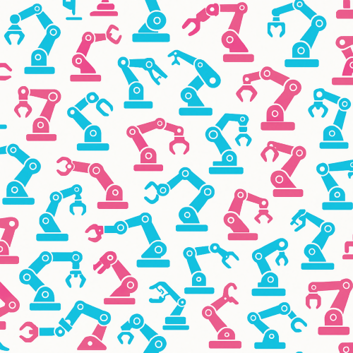 Technology and Digital - Robotic Arm Silhouettes In Cyan And Magenta - Pattern - Digital File Digital My Custom Designs PDF