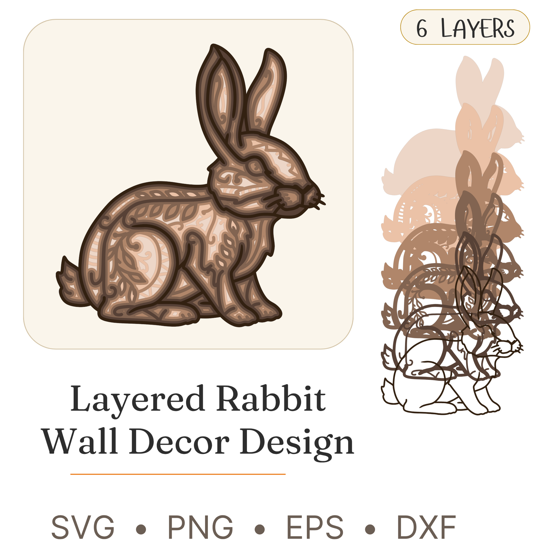 Rabbit - Animals - Layered Line Design - Digital File - ZIP File - Digital