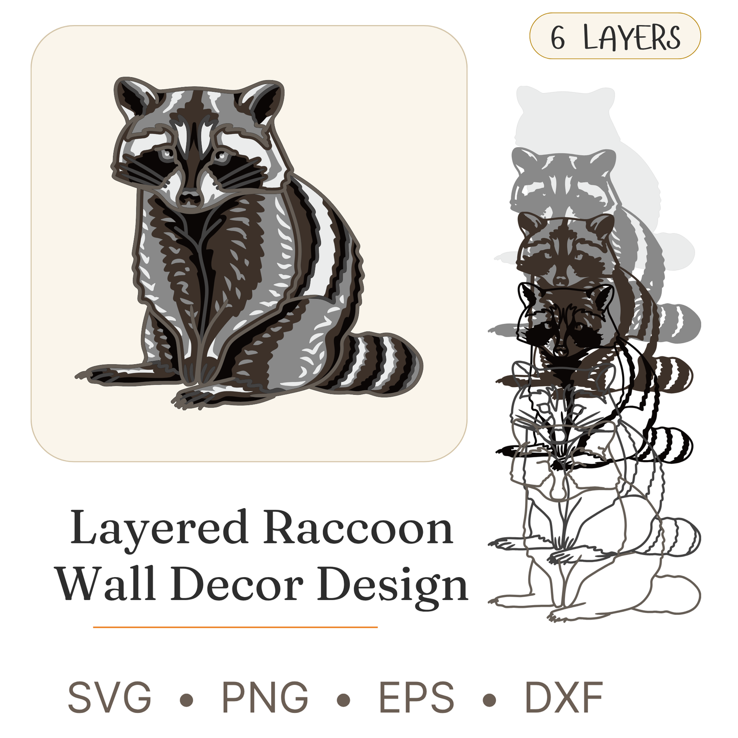 Raccoon - Animal - Layered Line Design - Digital File - ZIP File - Digital