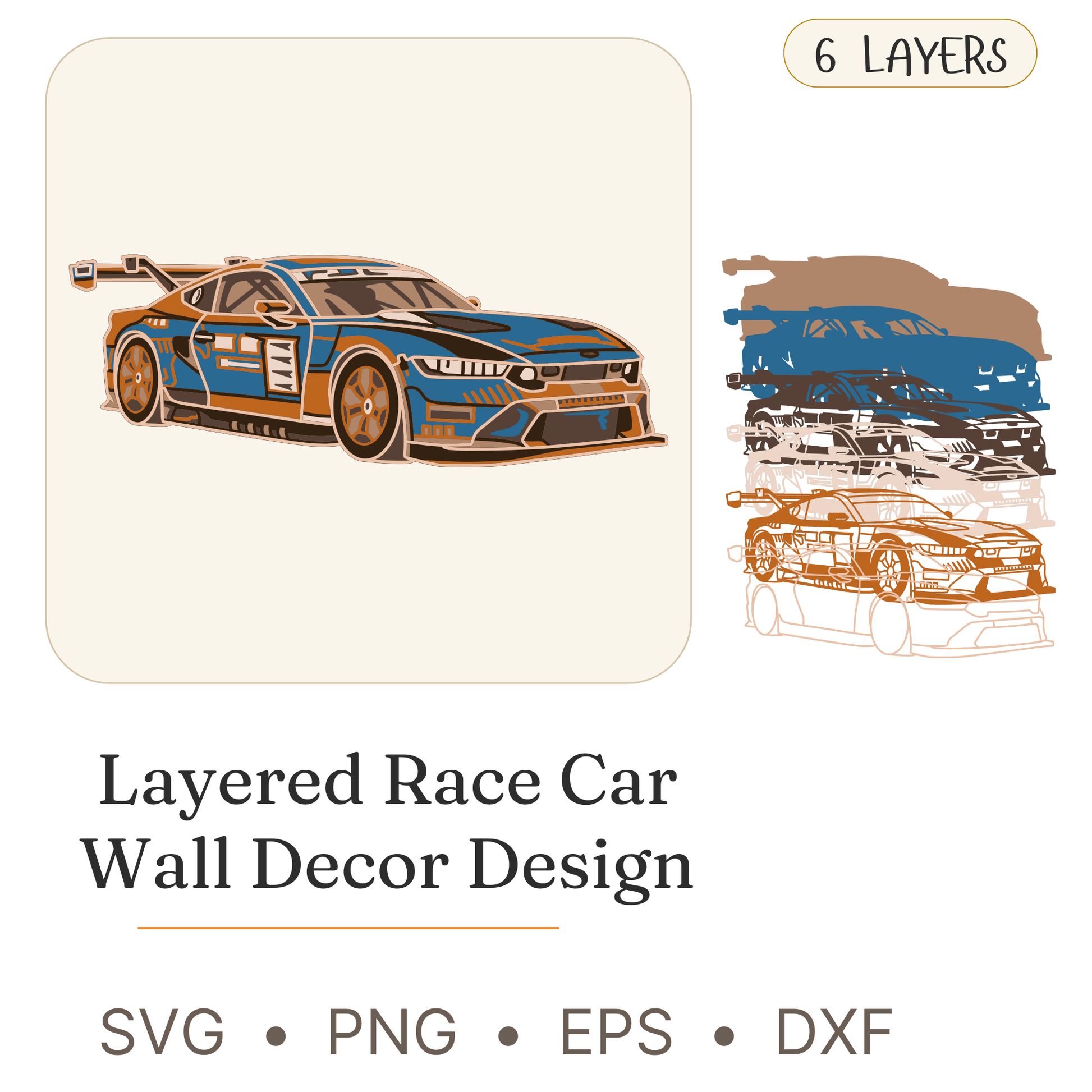 Race Car - Vehicle - Layered Line Design - Digital File - ZIP File - Digital