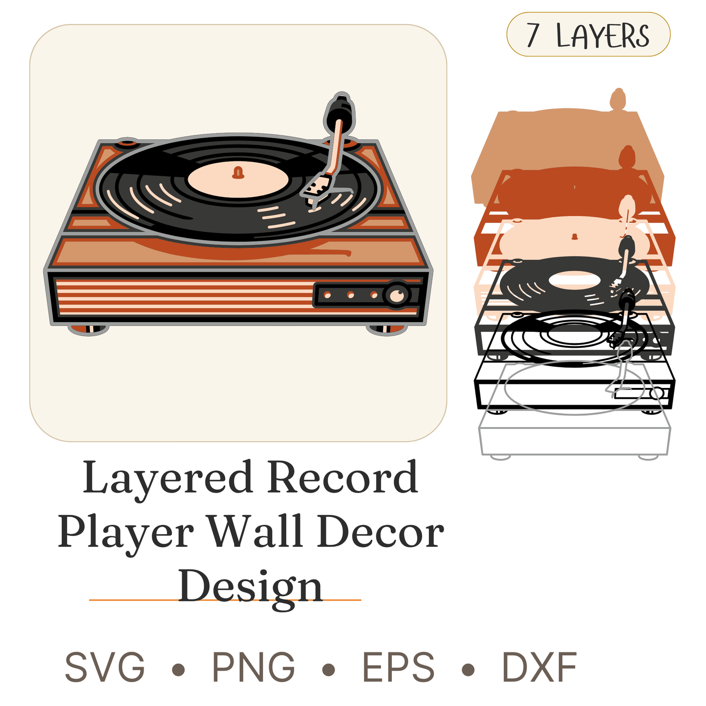 Record Player - Layered Line Designs - Vehicle - Digital File - ZIP File - Digital
