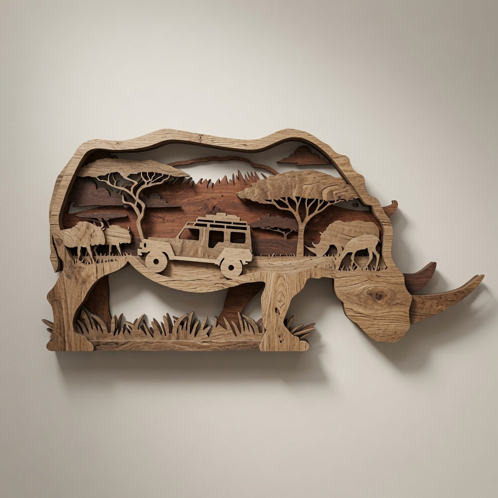 Rhino - Safari -Layered Nature Design - Digital File - SVG - Digital