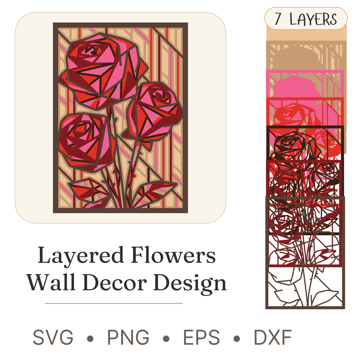 Roses - Layered Line Designs - Nature - Digital File - ZIP File - Digital