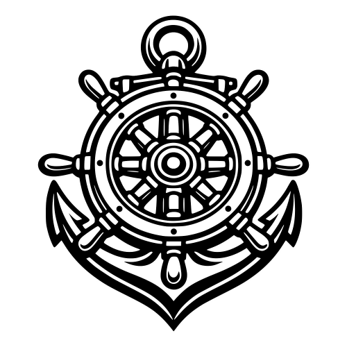Ship Wheel with Anchor Outline - Vector Graphics - Digital File Digital My Custom Designs PDF