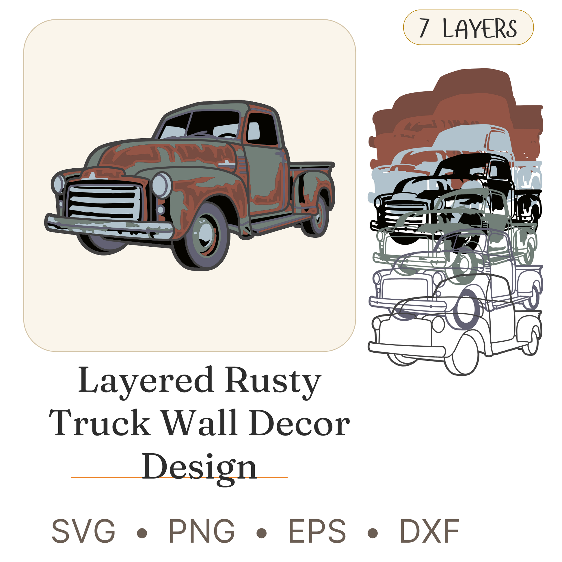 Rusty Truck - Vehicle - Layered Line Designs - Digital File - ZIP File - Digital