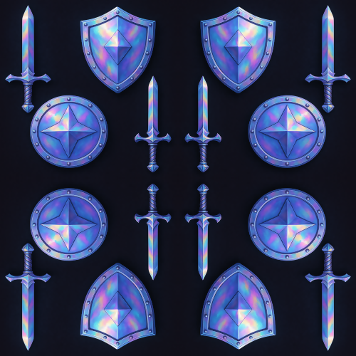 Fantasy and Myth - Fantasy Swords And Shields With Holographic Shine - Pattern - Digital File Digital My Custom Designs PDF