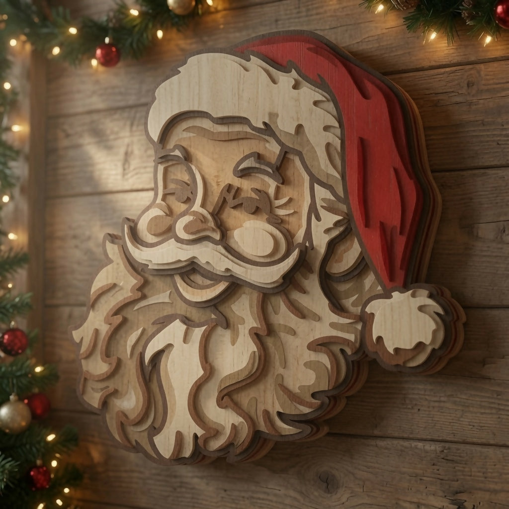Santa Claus Head - Christmas - Layered Line Design - Digital file - ZIP File - Digital