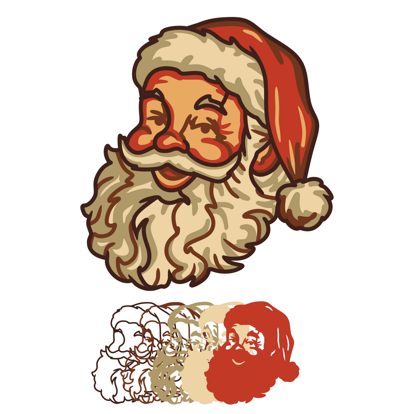 Santa Claus Head - Christmas - Layered Line Design - Digital file - ZIP File - Digital