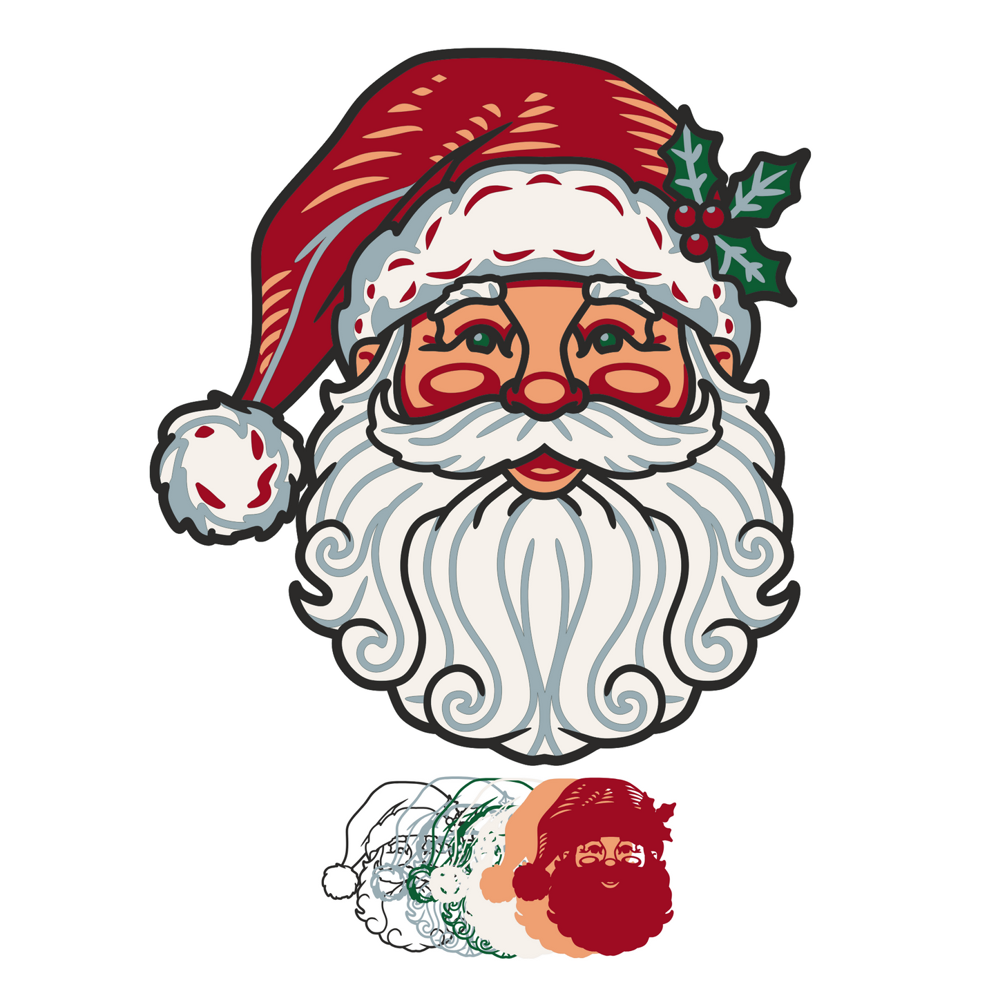 Santa head 2 - Christmas - Layered Line Designs - Digital file - ZIP File - Digital