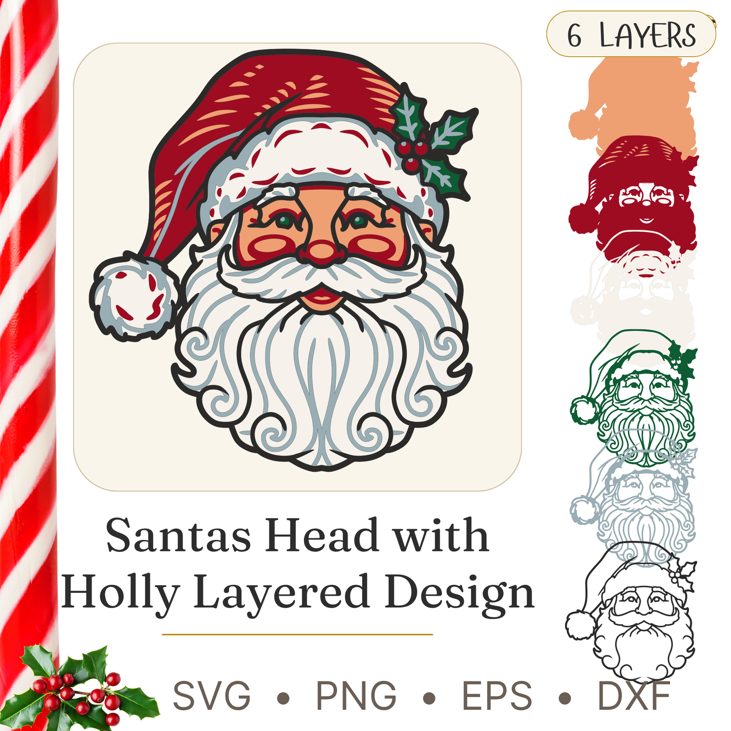 Santa head 2 - Christmas - Layered Line Designs - Digital file - ZIP File - Digital