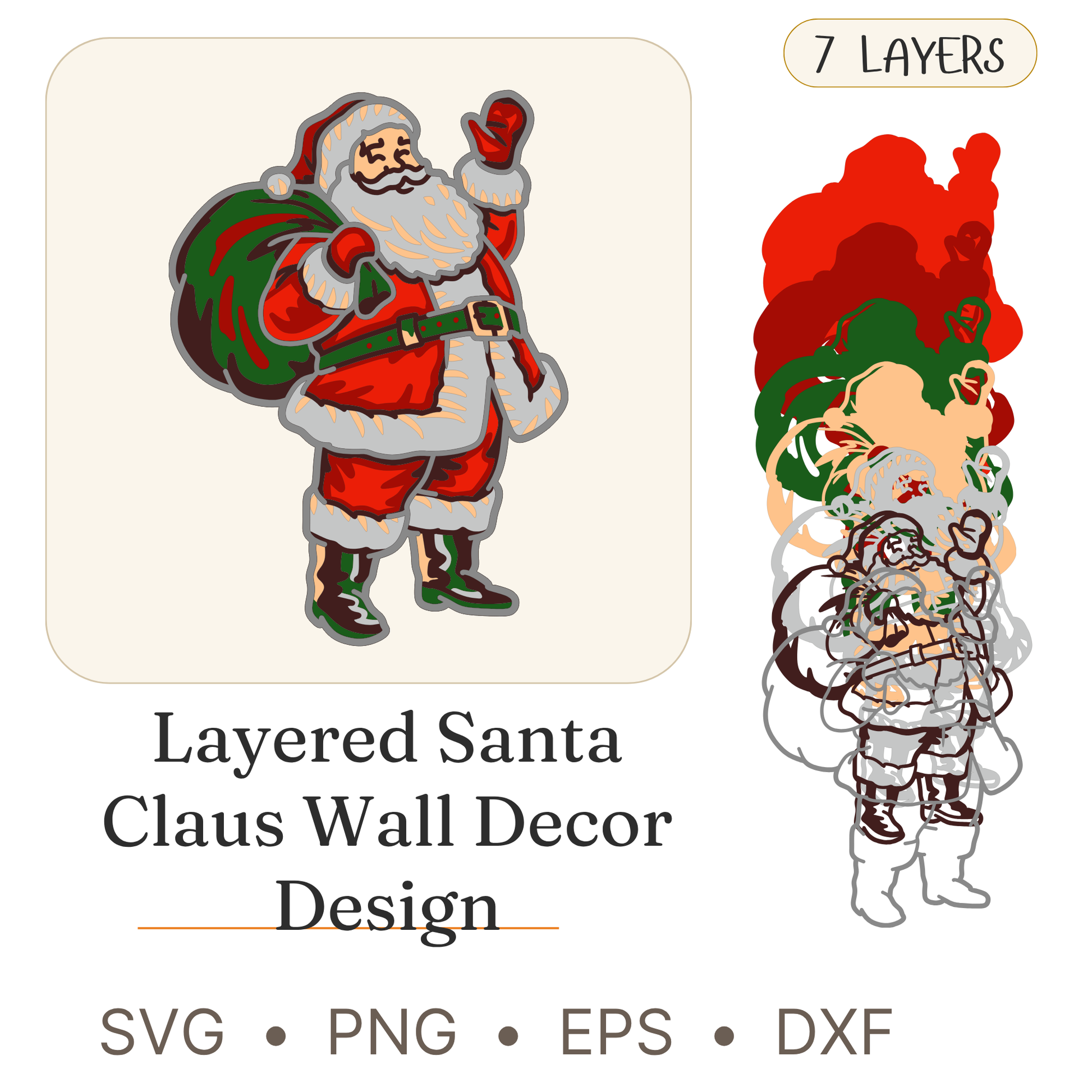 Santa Waving - Layered Line Design - Digital File - ZIP File - Digital