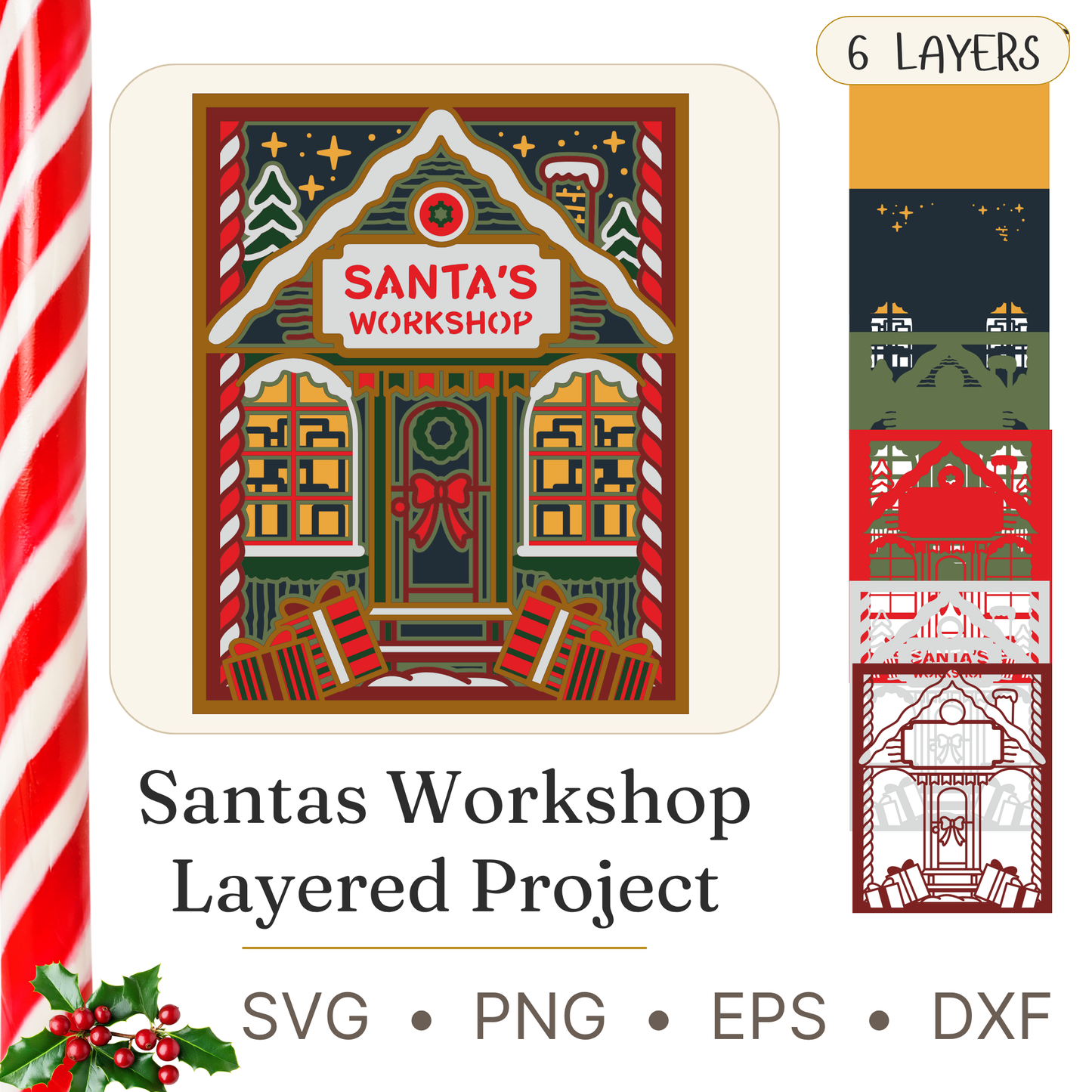 Santa’s Workshop - Christmas - Layered Line Design - Digital File - ZIP File - Digital
