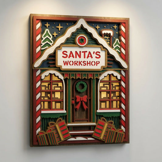 Santa’s Workshop - Christmas - Layered Line Design - Digital File - ZIP File - Digital