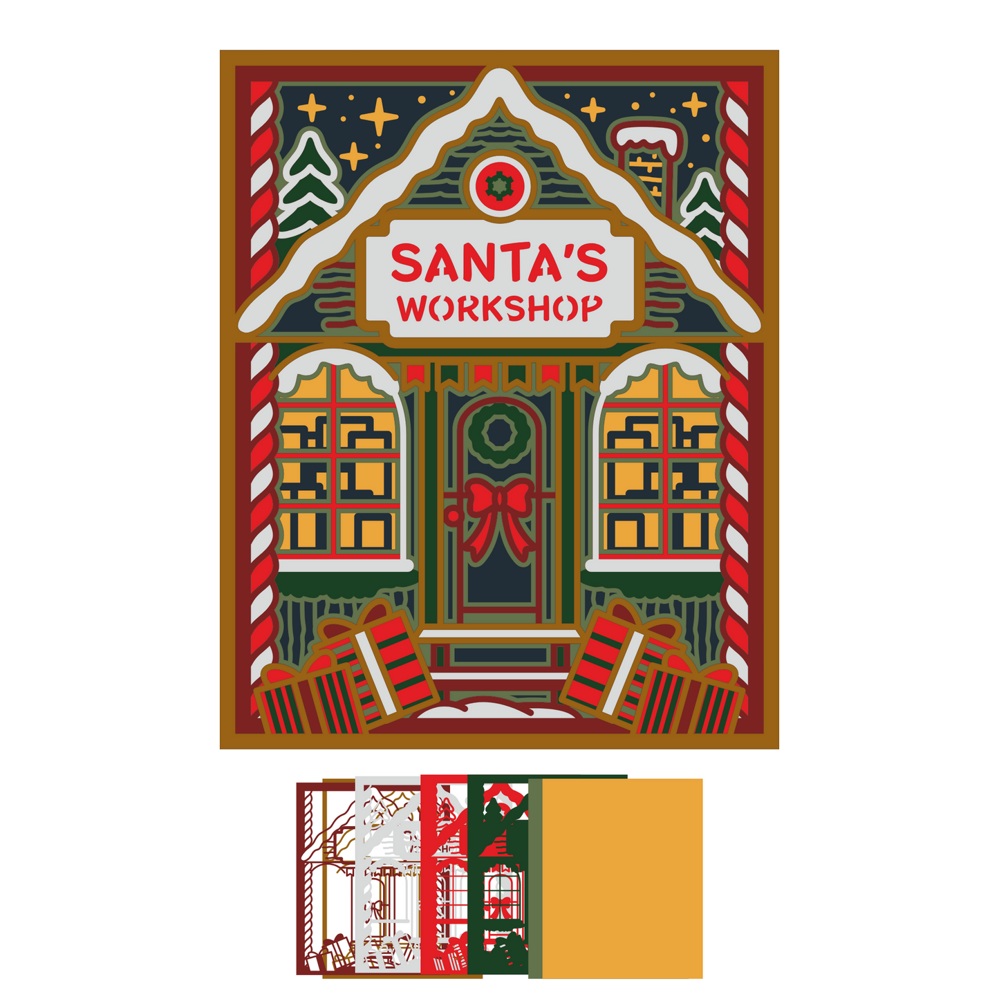 Santa’s Workshop - Christmas - Layered Line Design - Digital File - ZIP File - Digital
