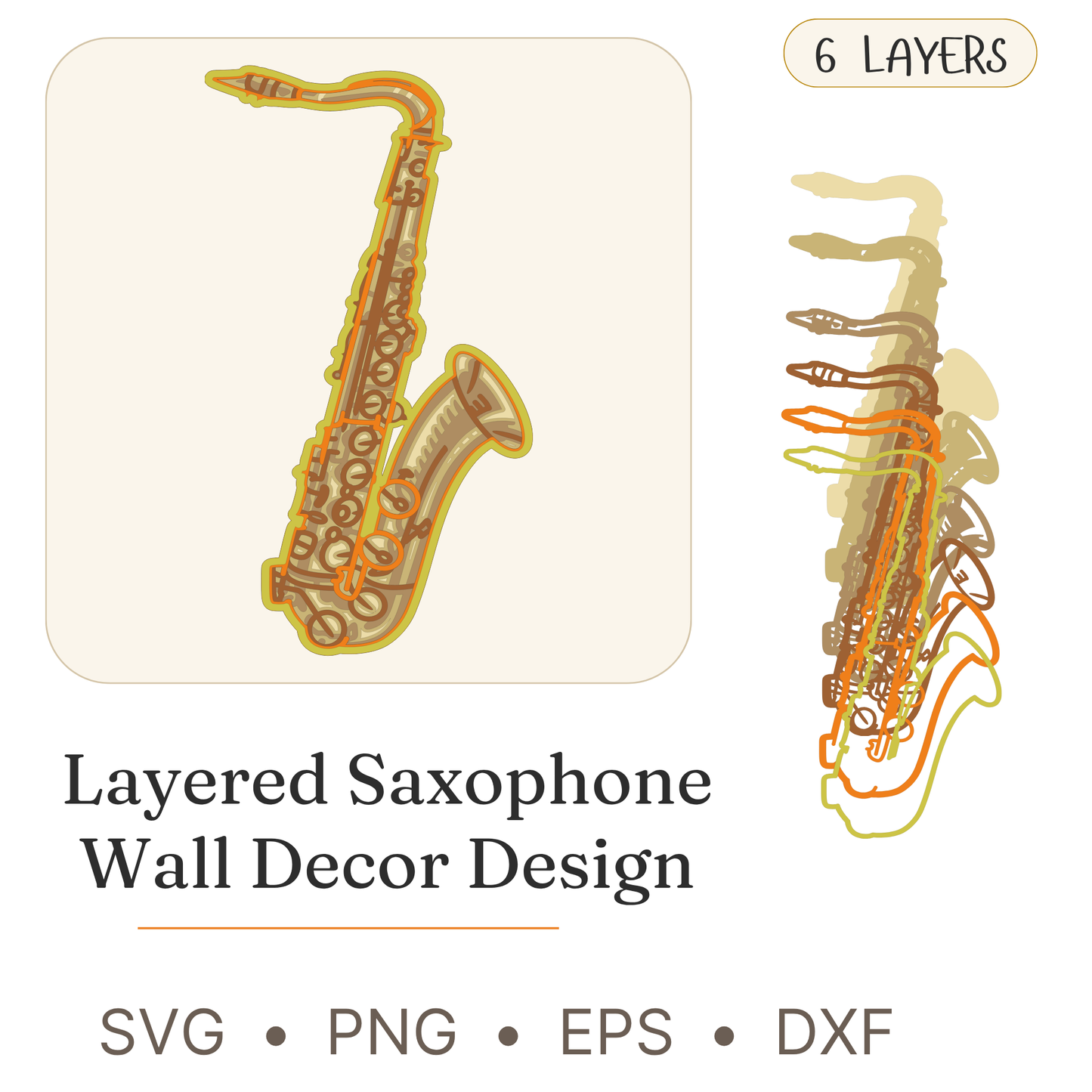 Saxophone - Layered Line Designs - Musical Instruments - Digital File - ZIP File - Digital