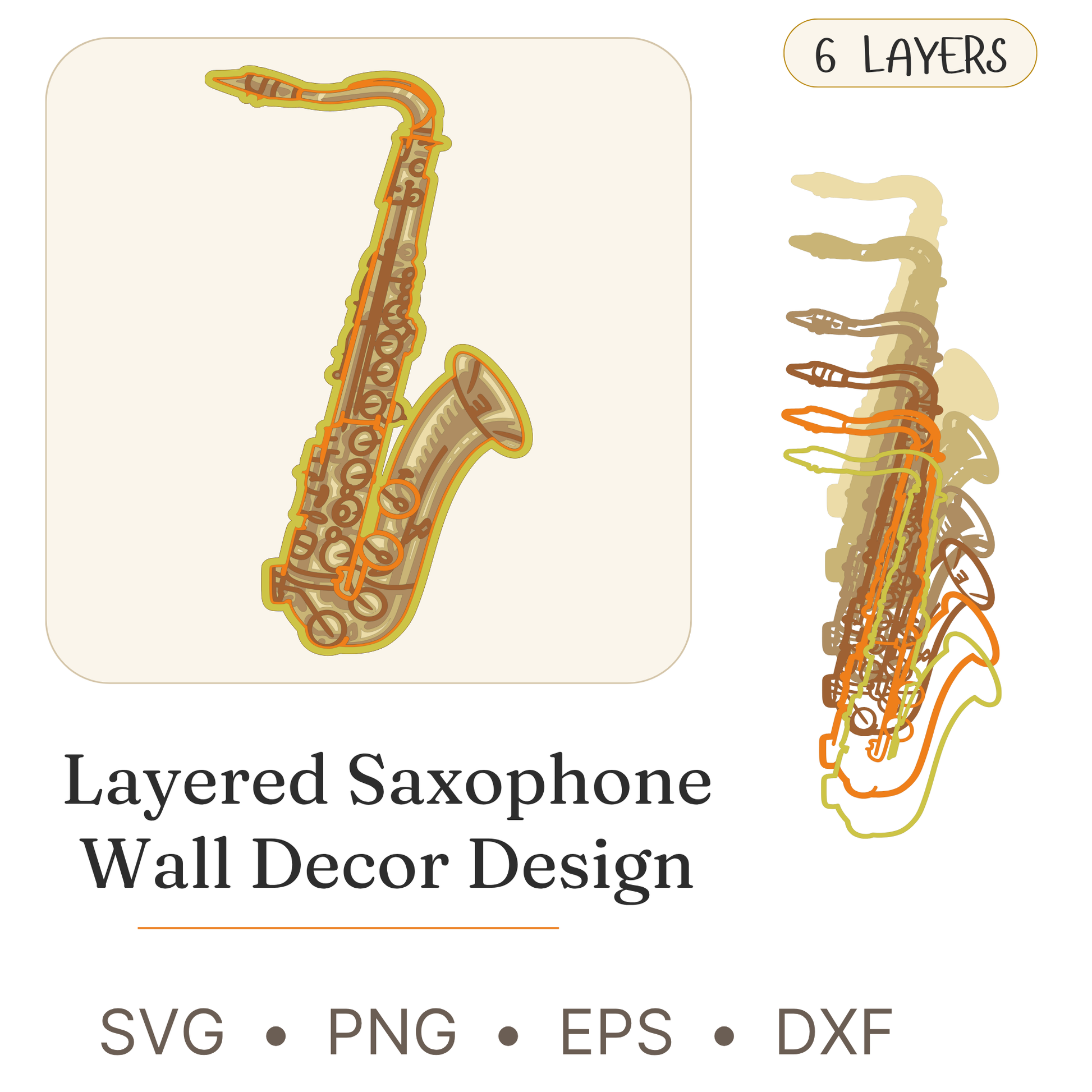 Saxophone - Layered Line Designs - Musical Instruments - Digital File - ZIP File - Digital